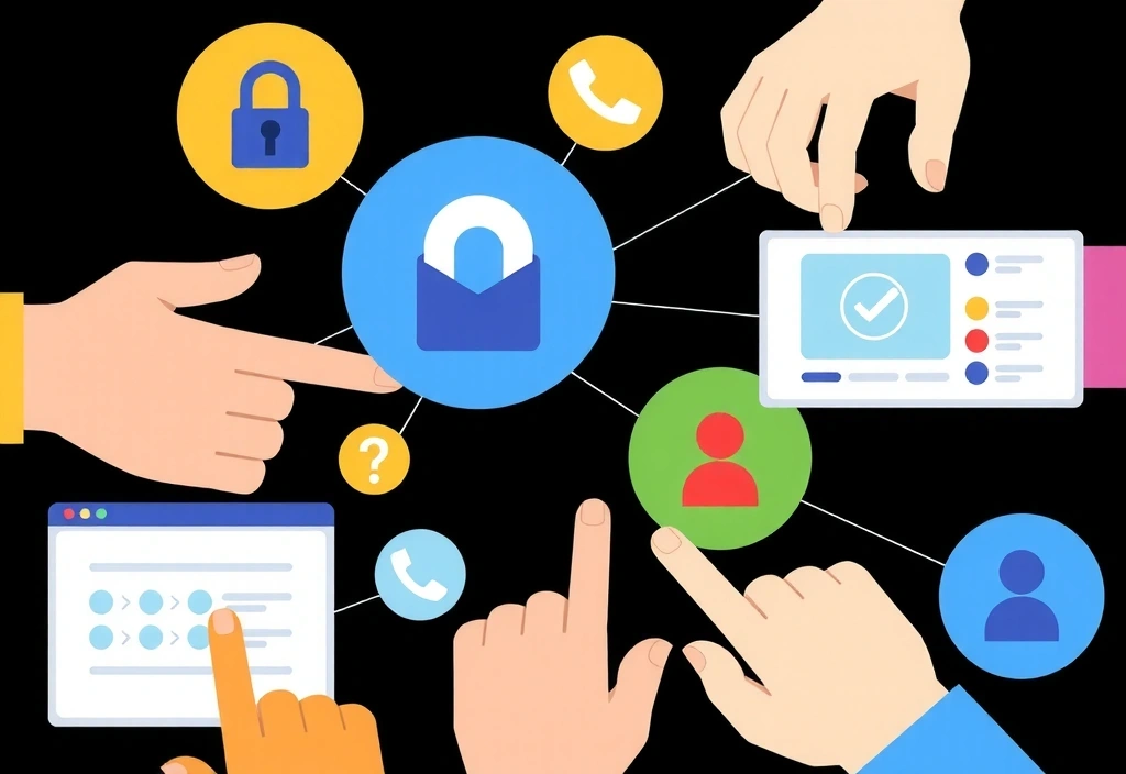 Ilustrație a drepturilor utilizatorilor privind datele personale, cu pictograme de control și confidențialitate