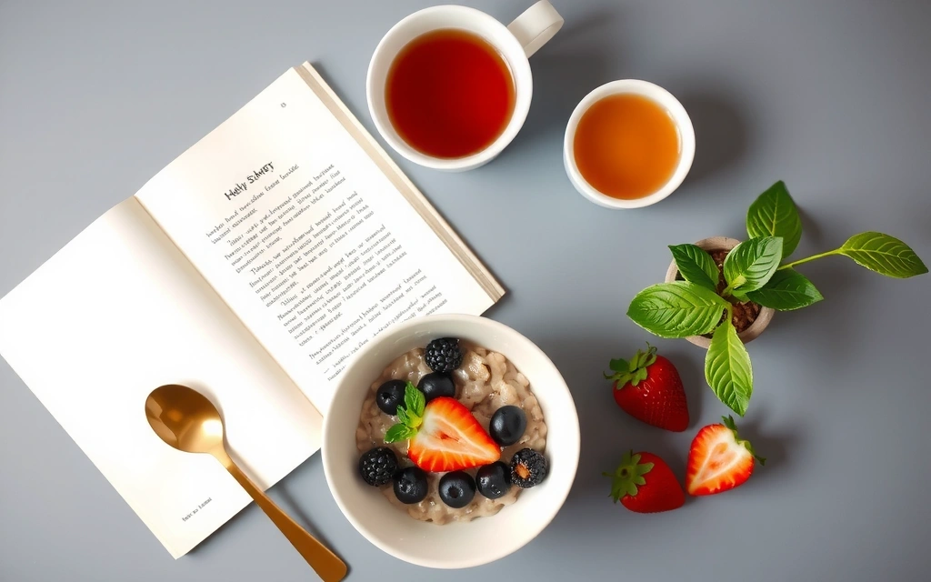 O cafea sănătoasă alături de o carte și o plantă, simbolizând un început de zi energic