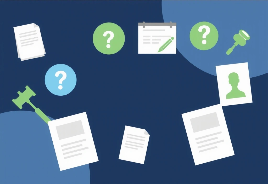 Ilustrație abstractă cu simboluri de reguli și acorduri, culori calme